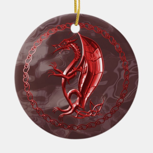 Ornamento De Cerâmica Dragão celta vermelho (Frente)