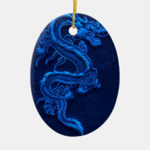 Ornamento De Cerâmica Dragão chinês azul