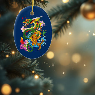 Ornamento De Cerâmica Dragão Chinês Verde Koi