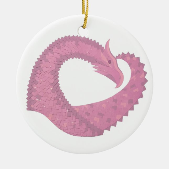 Ornamento De Cerâmica Dragão cor-de-rosa em branco (Frente)