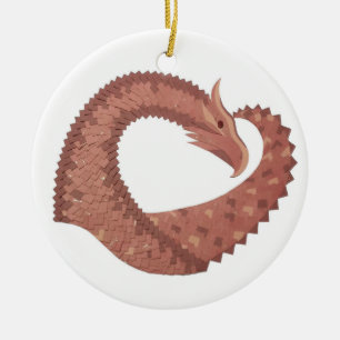 Ornamento De Cerâmica Dragão-coração castanho em branco