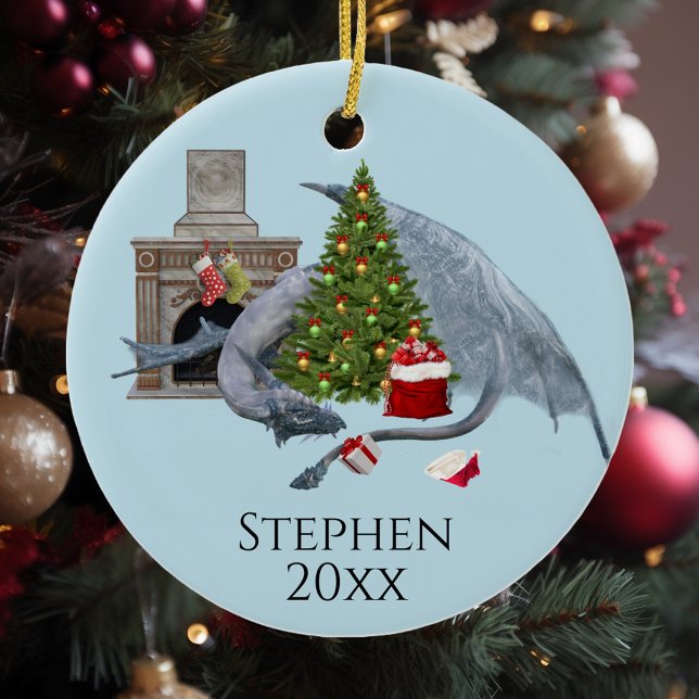 Ornamento De Cerâmica Dragão da Fantasia da Árvore de Natal de Férias (Criador carregado)