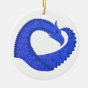 Ornamento De Cerâmica Dragão de coração azul sobre branco