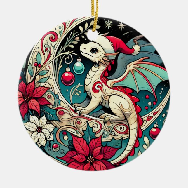 Ornamento De Cerâmica Dragão de Natal (Frente)