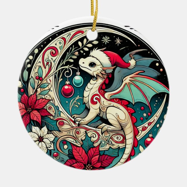 Ornamento De Cerâmica Dragão de Natal (Frente)