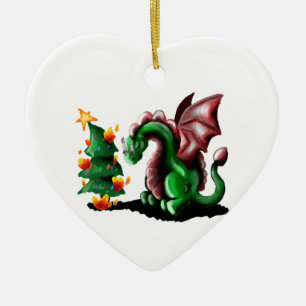 Ornamento De Cerâmica Dragão de Natal Feliz