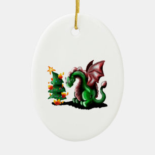 Ornamento De Cerâmica Dragão de Natal Feliz