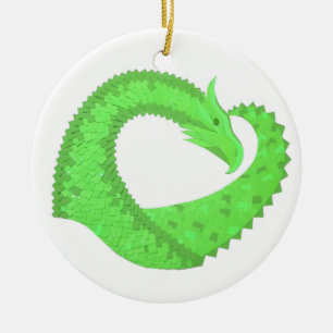 Ornamento De Cerâmica Dragão do coração do verde limão em branco
