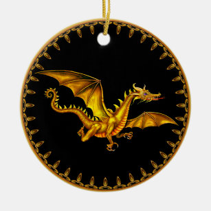 Ornamento De Cerâmica dragão do ouro no preto