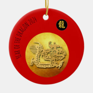 Ornamento De Cerâmica Dragão do Ouro Vermelho de Ano Novo chinês 2024 CR