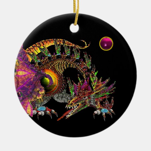 Ornamento De Cerâmica Dragão Dourado Dragão Rosa Ametista Monograma (Frente)