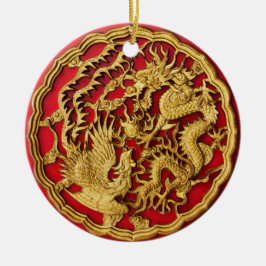 Ornamento De Cerâmica Dragão Fênix Vermelho Dourado Favor de Casamento C