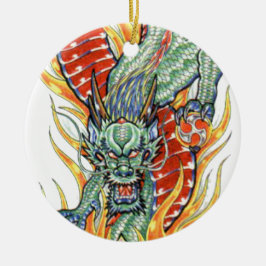 Ornamento De Cerâmica Dragão japonês e Flor de Lotus