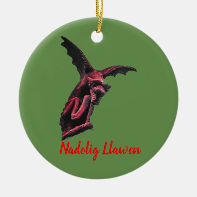 Ornamento De Cerâmica Dragão Nadolig Llawen de Galês bywhacky (Frente)