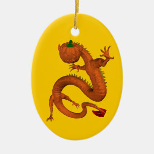 Ornamento De Cerâmica Dragão Pumpkin do Orange Halloween