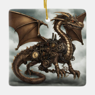 Ornamento De Cerâmica Dragão Steampunk