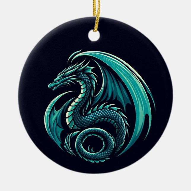 Ornamento De Cerâmica Dragão Teal Também (Frente)