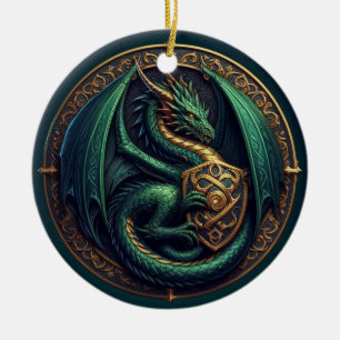 Ornamento De Cerâmica Dragão Verde com Blindagem