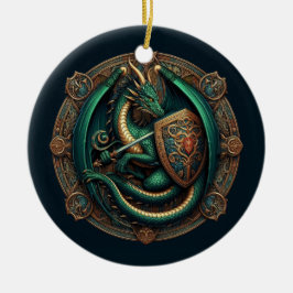 Ornamento De Cerâmica Dragão Verde com Espada