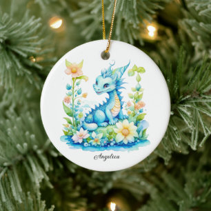 Ornamento De Cerâmica Dragão Verde Turquesa Azul Branco Personalizado