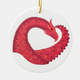 Ornamento De Cerâmica Dragão vermelho em branco