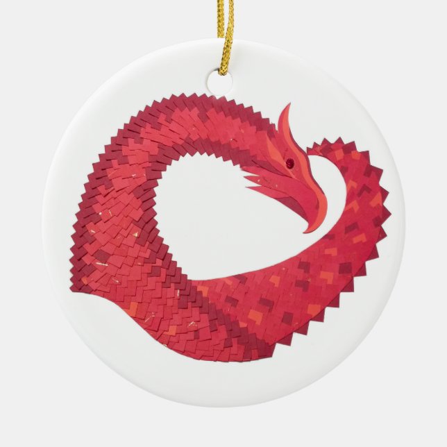 Ornamento De Cerâmica Dragão vermelho em branco (Frente)