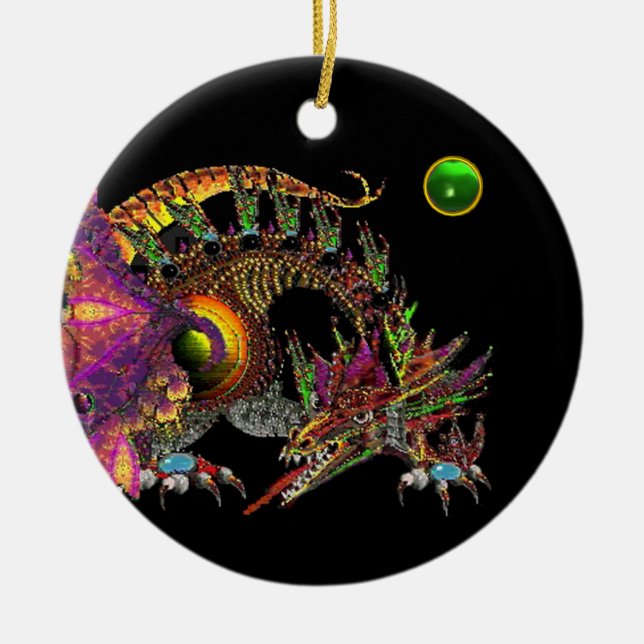 Ornamento De Cerâmica DRAGO Green Emerald Monograma cor-de-rosa (Frente)