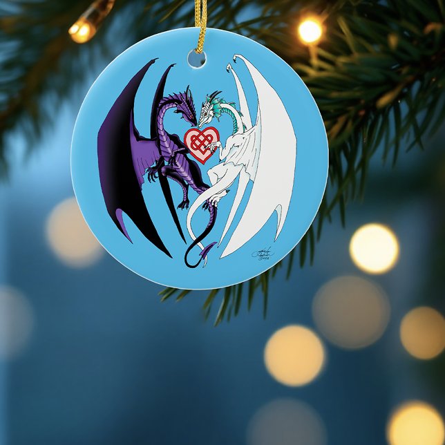 Ornamento De Cerâmica Dragões adoram azul-coração (Criador carregado)