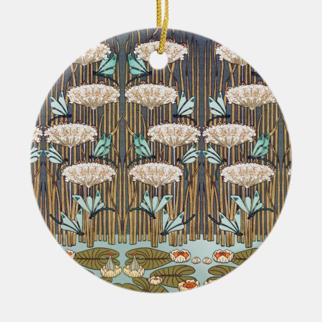 Ornamento De Cerâmica Dragões Água Lírios Marsh Art Nouveau (Frente)