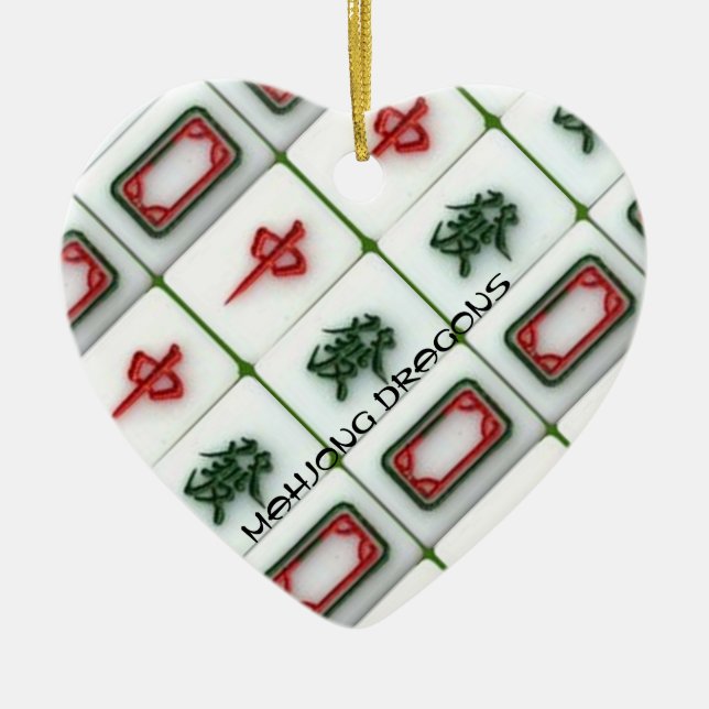 Ornamento De Cerâmica Dragões de Mahjong (Frente)