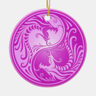 Ornamento De Cerâmica Dragões de Yin Yang, luz - roxo