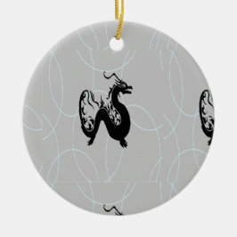Ornamento De Cerâmica Dragões negros na cinza