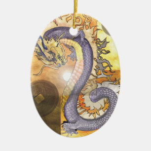 Ornamento De Cerâmica Dragon~ornament dourado