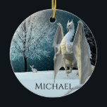 Ornamento De Cerâmica Dragon Winter Ice Crystals Snow Christmas<br><div class="desc">Este design foi criado através da arte digital. Pode ser personalizado escolhendo a opção personalizar. Entre em contato comigo em colorflowcreations@gmail.com ou use a opção de bate-papo na parte superior da página se desejar ter este design em outro produto. Compre minha pintura de acrílico abstrato original para venda em www.etsy.com/shop/colorflowart....</div>