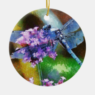 Ornamento De Cerâmica Dragonfly Azul na Arte Ponto-Alho Selvagem