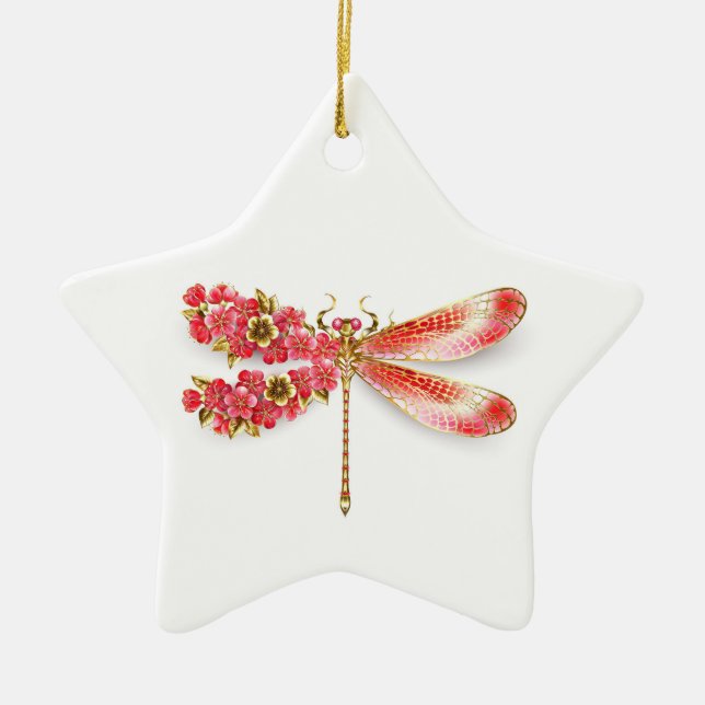 Ornamento De Cerâmica Dragonfly com joalheria sakura (Frente)