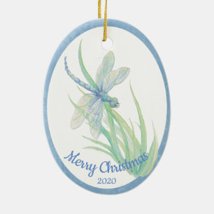 Ornamento De Cerâmica Dragonfly de Natal Datado Personalizada