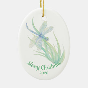 Ornamento De Cerâmica Dragonfly de Natal Datado Personalizada