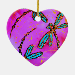 Ornamento De Cerâmica Dragonfly Flor Elétrico Rosa