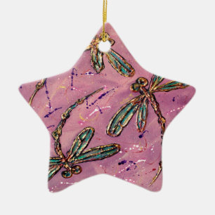 Ornamento De Cerâmica Dragonfly Pink Fizz