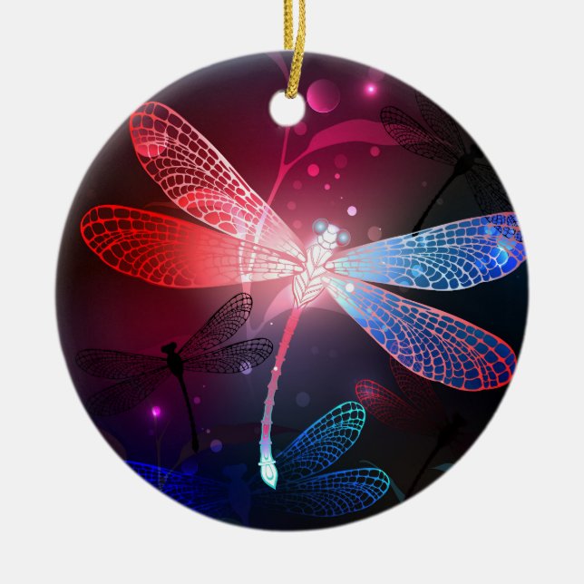 Ornamento De Cerâmica Dragonfly vermelha (Frente)