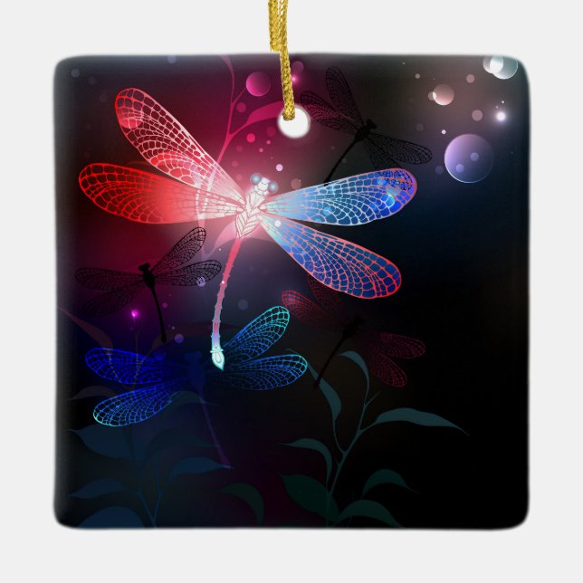 Ornamento De Cerâmica Dragonfly vermelha (Frente)