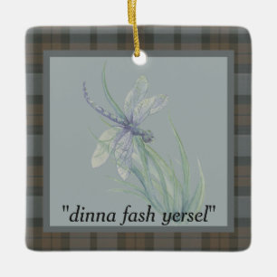 Ornamento De Cerâmica Dragonfly Watercolor Fraser Clan Tartan Cinza Azul