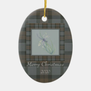 Ornamento De Cerâmica Dragonfly Watercolor Fraser Clan Tartan Natal