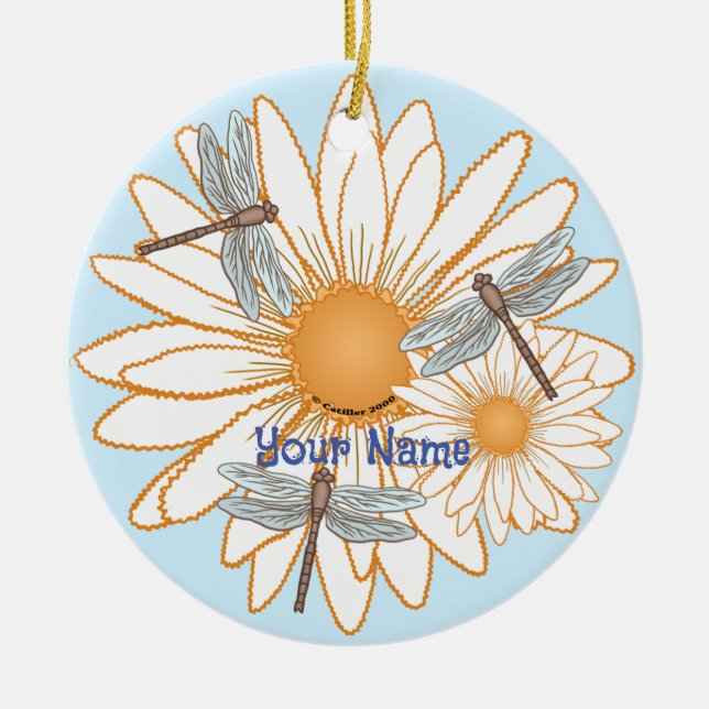 Ornamento De Cerâmica Dragonfly White Daisy (Frente)