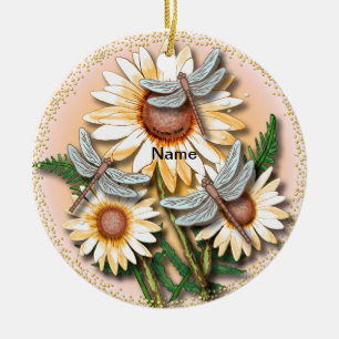 Ornamento De Cerâmica Dragonfly Yellow Daisy