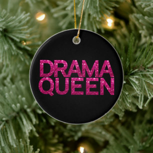 Ornamento De Cerâmica Drama Queen Hot Pink Glitter Personalizado