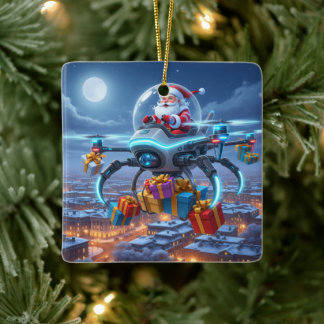 Ornamento De Cerâmica Drone de Entrega de Alta Tecnologia do Papai Noel 