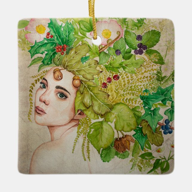 Ornamento De Cerâmica Druid linda aquarela (Frente)