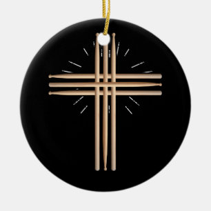 Ornamento De Cerâmica Drum Stick Cross Drummer Faith Christian